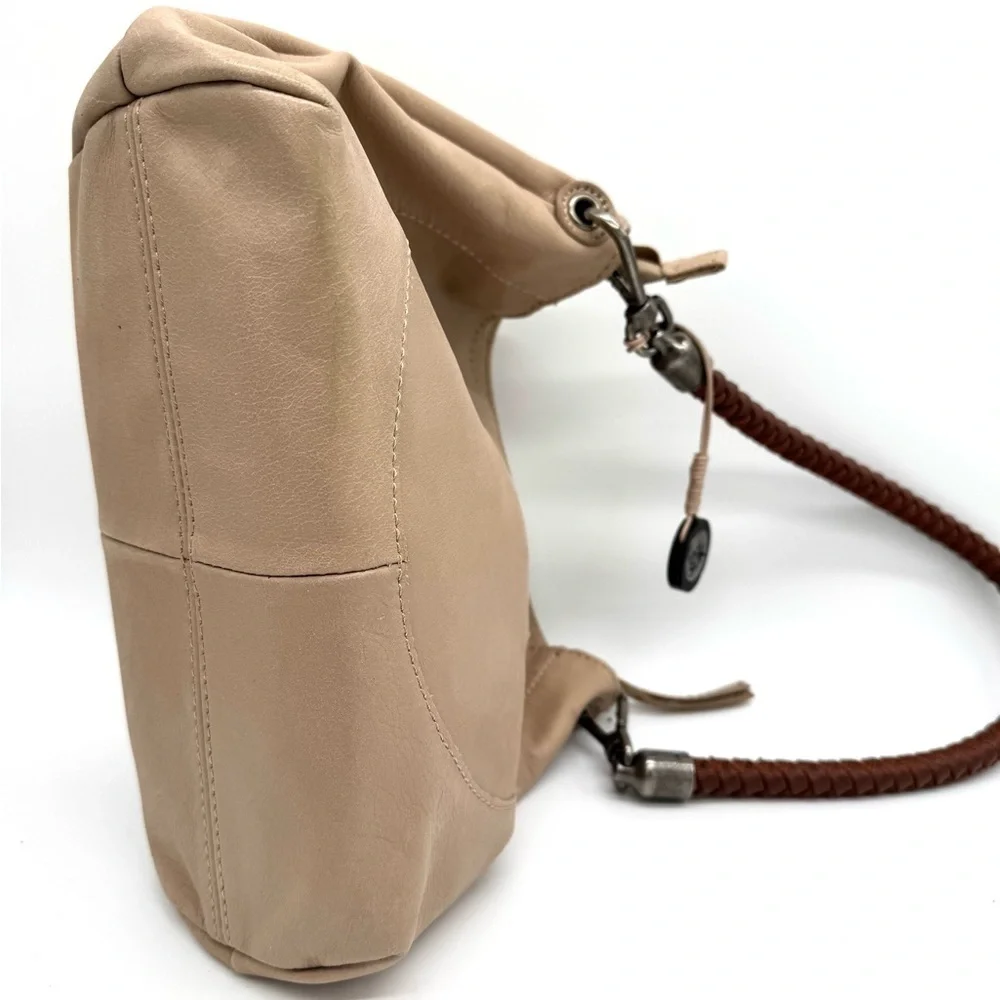 The Sak Tan Indio Leather Shoulder Bag with silver metallic panel